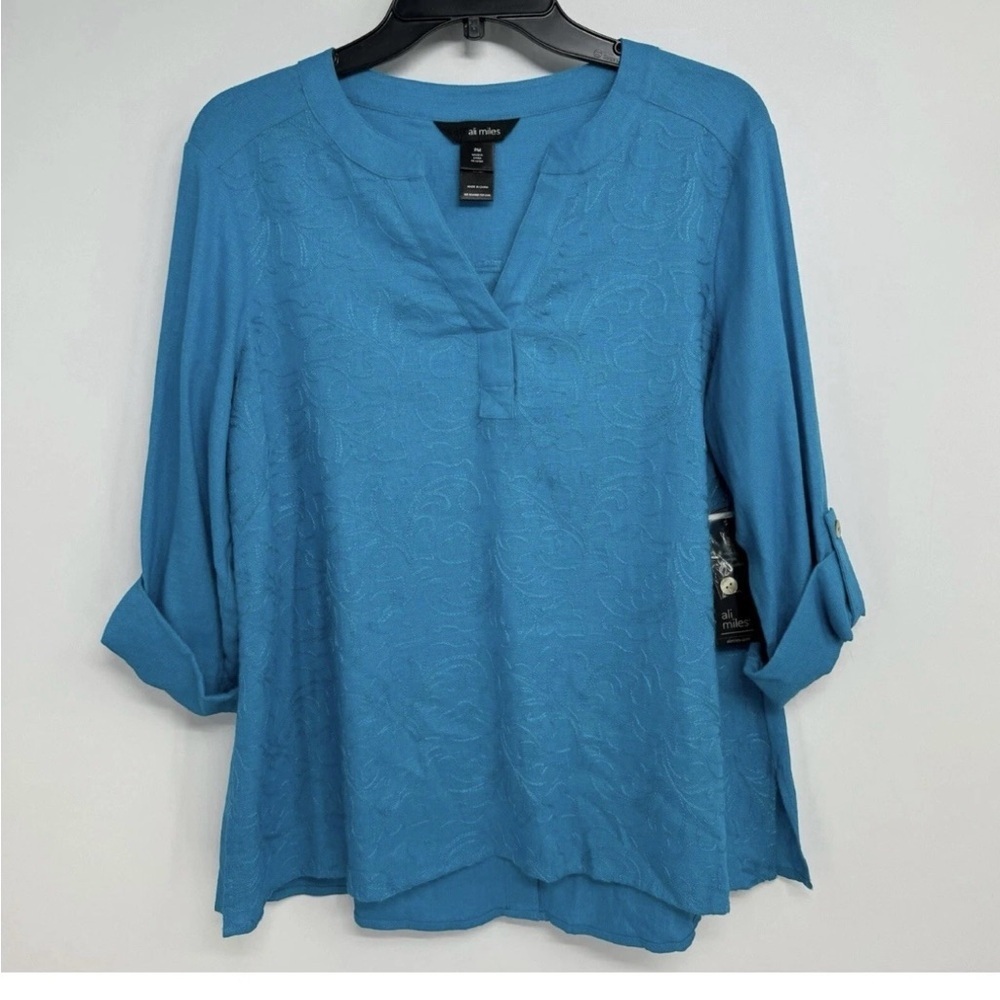 Ali Miles Teal Floral Tunic Top